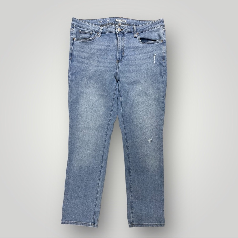 Sonoma Straight Fit Stretch Jeans Women 16R Distressed Light Wash